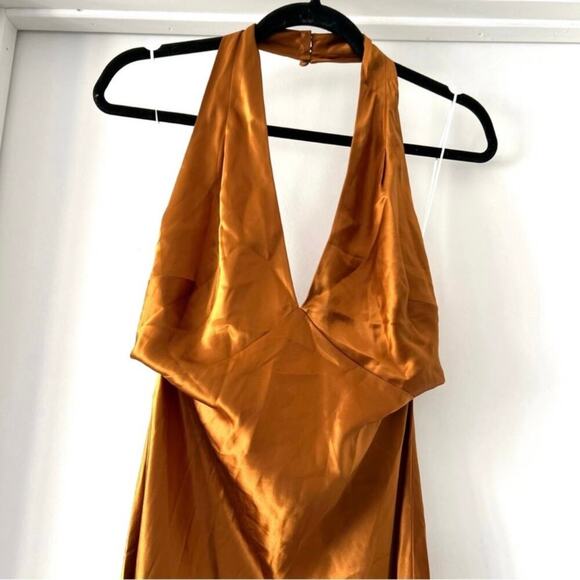 Reformation Daniela 100% Silk Maxi Gown Dress Copper Gold size 10 C0 - Picture 4 of 7